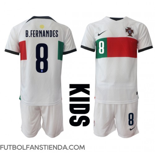 Portugal Bruno Fernandes #8 Segunda Equipación Niños Mundial 2022 Manga Corta (+ Pantalones cortos)